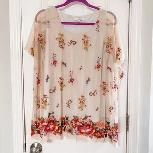 CLEO KAI • Mesh Embroidered Colorful Floral Layered Top